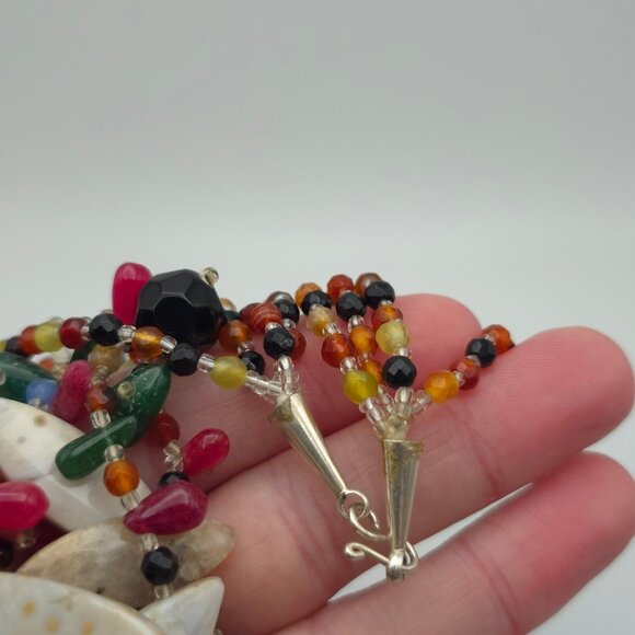 20 Inch 925 Sterling Silver Four Strands Of Various Semi Precious Stones Necklac - Picture 5 of 7